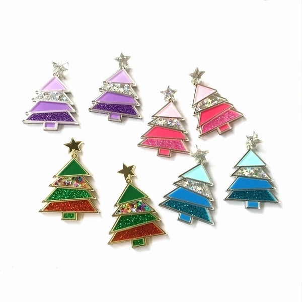 1 Pair Ig Style Christmas Tree Sequ Arylic Drop Earrings