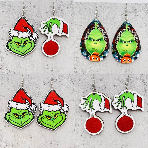 1 Pair IG Style Simple Style Cartoon Christmas Hat Monster Wood Drop Earrings