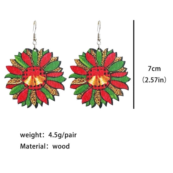 1 Pair Retro Christmas Tree Santa Claus Letter Wood Earrings