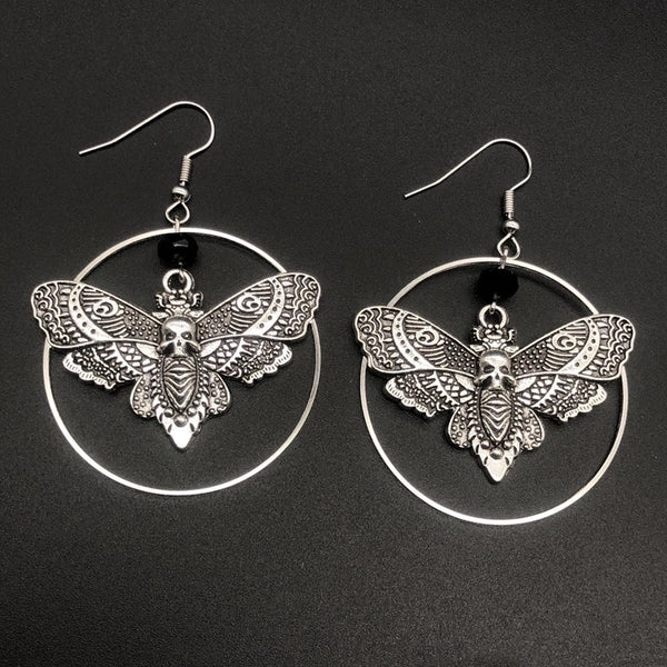 1 Pair Retro Punk Butterfly Skull Alloy Drop Earrings