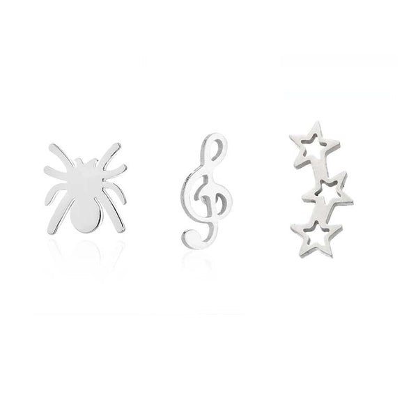 1 Pair Retro Star Spider Notes Stainless Steel Plating Ear Studs