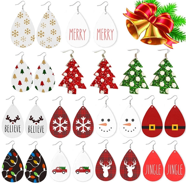 1 Pair Minimalist Classic Style Streetwear Christmas Tree Water Droplets Snowflake Pu Leather Drop Earrings