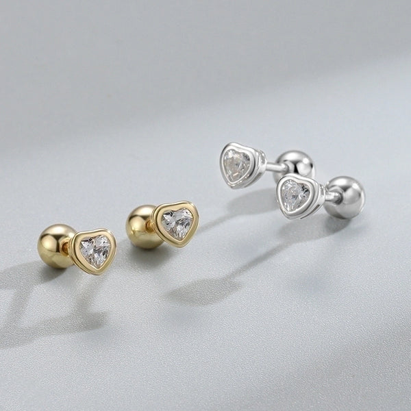 1 Pair Simple Style Heart Shape Plating Inlay Sterling Silver Rhinestones Ear Studs