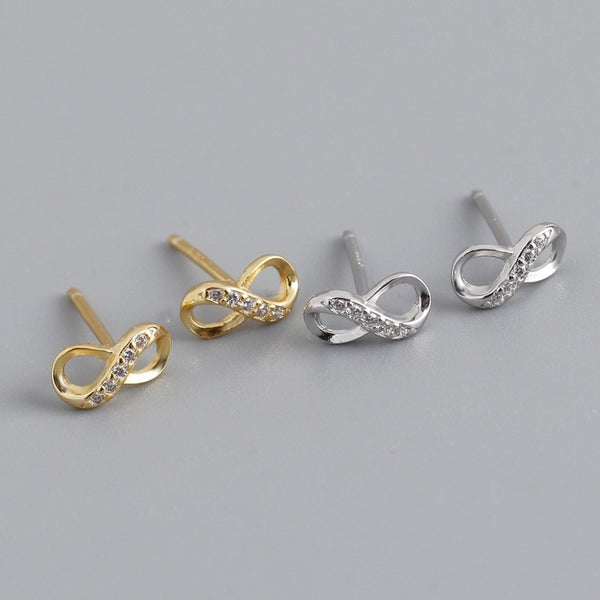 1 Pair Minimalist Infinity Sterling Silver Hollow Out Inlay Rhinestones Ear Studs