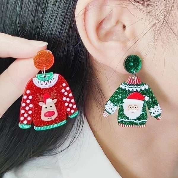 1 Pair Minimalist Snowman Printing Arylic Drop Earrings