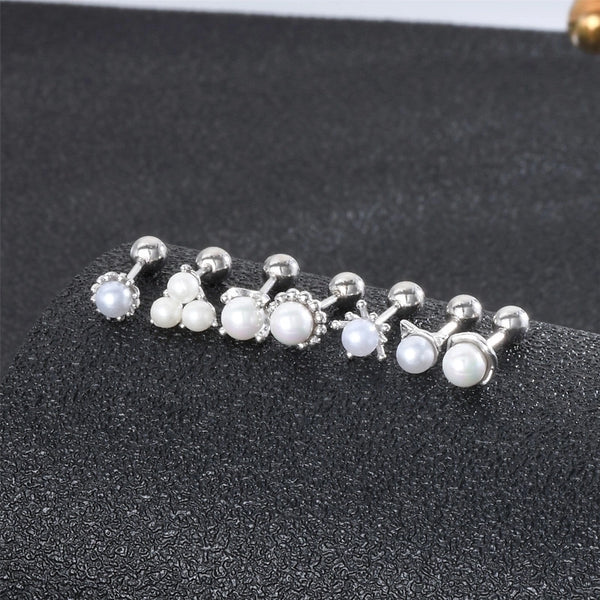 1 Pair Sterling Silver Artificial Pearls Geometric Ear Studs