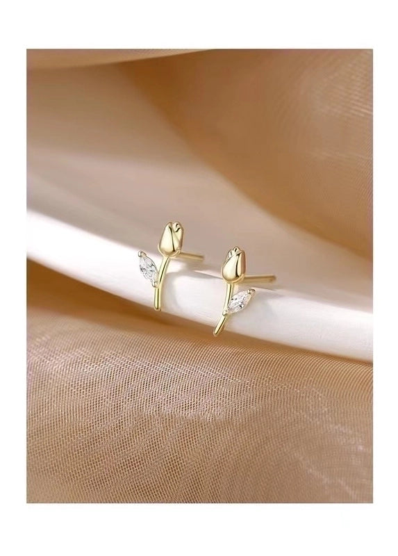 1 Pair Sterling Silver Zircon Flower Ear Studs