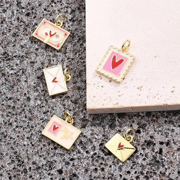 1 Pc/Package 10.5x10.5mm 10.5x13mm 15.5x12mm Hole 3~3.9mm Copper 18K Gold Plated Envelope Letter Heart Shape Polished Pendant