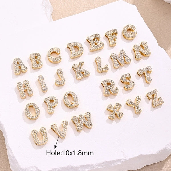 1 Pc/Package 13x10.5x4.5mm 13x11x4.5mm 13x9x4.5mm 10x1.8mm Copper Zircon 18K Gold Plated Letter Polished Beads