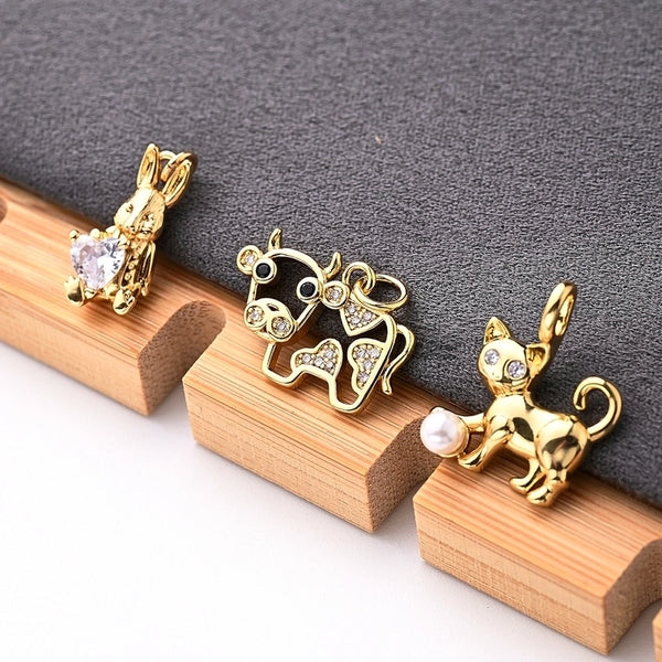 1 Pc/Package 13x19mm 16.5x8.5mm 19.5x16mm Hole 2~2.9mm Hole 3~3.9mm Copper Acrylic Zircon Gold Plated Rabbit Cattle Cat Polished Pendant