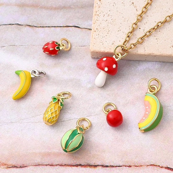 1 Pc/Package 14x7mm 18x7mm 8.5x6mm Hole 3~3.9mm Copper 18K Gold Plated White Gold Plated Fruit Strawberry Mushroom Polished Pendant