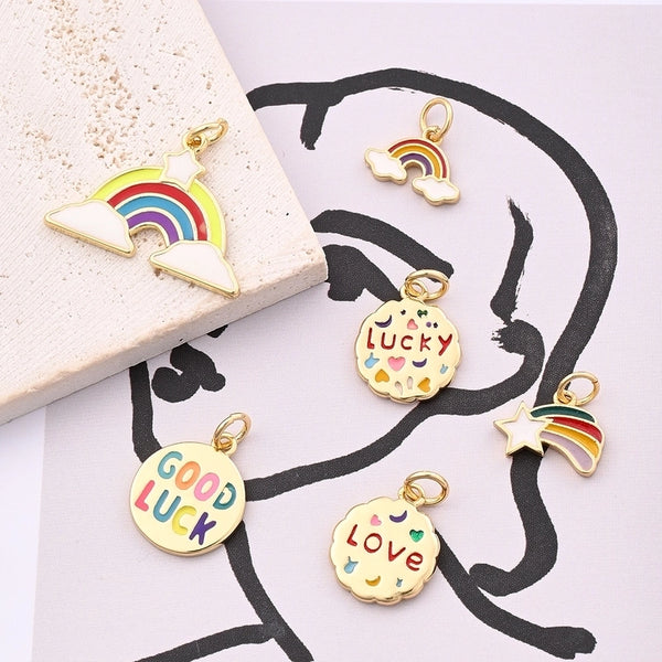 1 Pc/Package 15x12mm 15x13mm 17x24mm Hole 3~3.9mm Copper 18K Gold Plated Letter Rainbow Meteor Polished Pendant