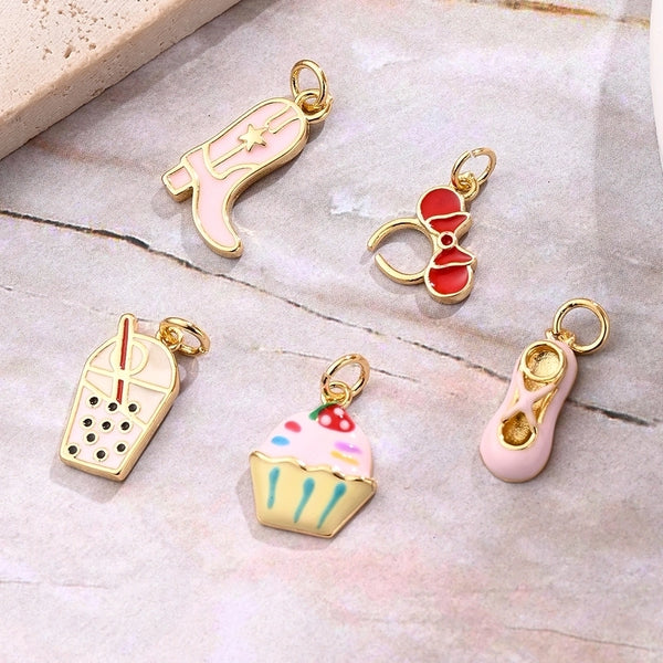 1 Pc/Package 15x12mm 16x6mm 16x9mm Hole 3~3.9mm Copper 18K Gold Plated Cake Boots Shoe Polished Pendant