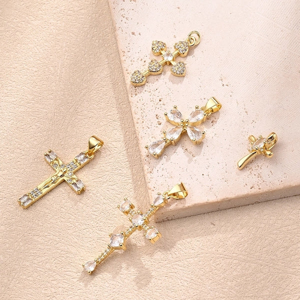 1 Pc/Package 15x12mm 24x14.5mm 25.5x16mm 5x1.5mm 5x3mm Copper Zircon 18K Gold Plated Cross Polished Pendant