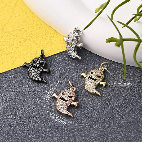 1 Pc/Package 15x14.5mm Hole 2~2.9mm Hole 3~3.9mm Copper Zircon 18K Gold Plated Rose Gold Plated White Gold Plated Halloween Pattern Ghost Polished Pendant