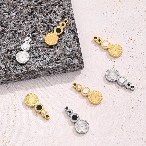 1 Pc/Package 15X6mm Hole 1~1.9mm 304 Stainless Steel Shell 18K Gold Plated Round Round Dots Solid Color Polished Pendant