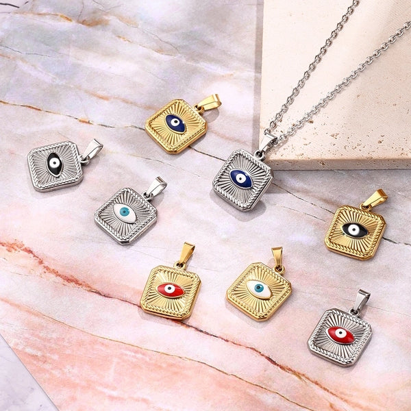 1 Pc/Package 18x15mm 6x3mm 304 Stainless Steel 18K Gold Plated Devil's Eye Square Polished Pendant