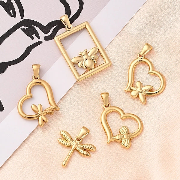 1 Pc/Package 18x20x3mm 27x21x3mm 29x20x3mm 6x3mm 304 Stainless Steel 18K Gold Plated Round Heart Shape Rhombus Polished Pendant