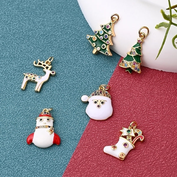 1 Pc/Package 20x11mm 20x14.5mm 20x16mm Hole 2~2.9mm Hole 3~3.9mm Copper Zircon 18K Gold Plated Christmas Tree Santa Claus Snowman Polished Pendant