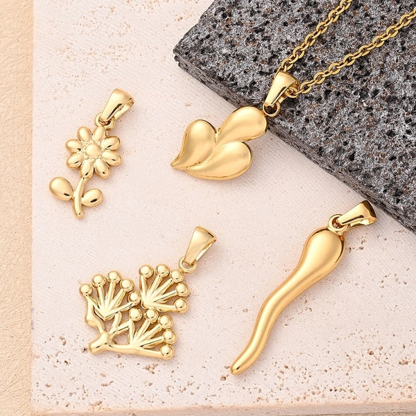 1 Pc/Package 21.5x12x3mm 24x13x4mm 25.5x22x2mm 6x3mm 304 Stainless Steel 18K Gold Plated Tree Water Droplets Flower Polished Pendant