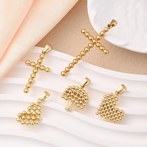 1 Pc/Package 22.5x18x2.2mm 22x16x3mm 22x24.5x3mm 6x3mm 304 Stainless Steel 18K Gold Plated Cross Tree Heart Shape Polished Pendant