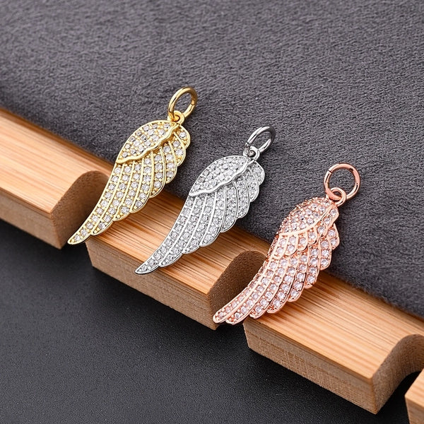 1 Pc/Package 22.5x9mm Hole 3~3.9mm Copper Zircon Rose Gold Plated White Gold Plated Gold Plated Angel Wings Wings Polished Pendant