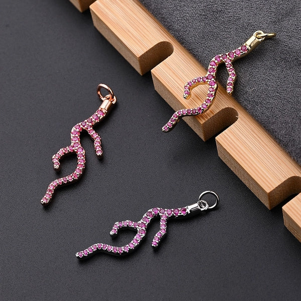 1 Pc/Package 34.5x11mm Hole 3~3.9mm Copper Zircon Rose Gold Plated White Gold Plated Gold Plated Coral Polished Pendant