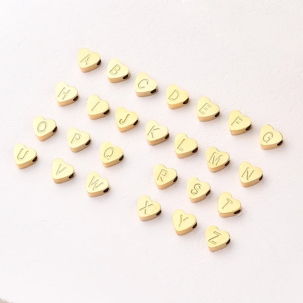 1 Pc/Package 7x8mm Hole 2~2.9mm 304 Stainless Steel 18K Gold Plated Letter Heart Shape Polished Beads