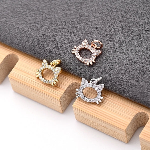 1 Pc/Package 8x9.5mm Hole 2~2.9mm Copper Zircon Rose Gold Plated White Gold Plated Gold Plated Cat Polished Pendant