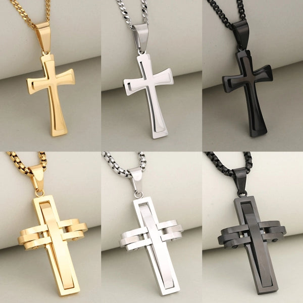 1 PCS/Package 18.7*33mm 27.5*38.5mm 304 Stainless Steel 18K Gold Plated Cross Polished Pendant