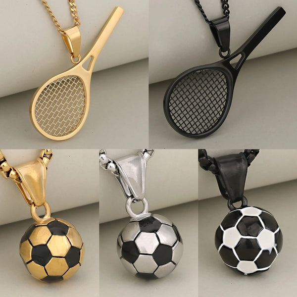 1 PCS/Package 304 Stainless Steel 18K Gold Plated Tennis Racket Football Pendant