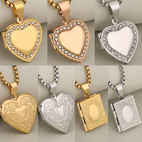 1 PCS/Package 304 Stainless Steel Zircon 18K Gold Plated Book Heart Shape Pendant