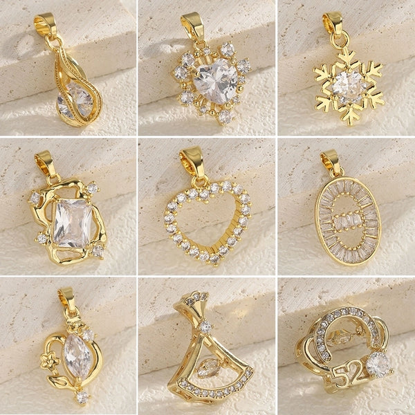 1 PCS/Package Hole 10mm+ Copper Zircon 18K Gold Plated Heart Shape Snowflake Pendant