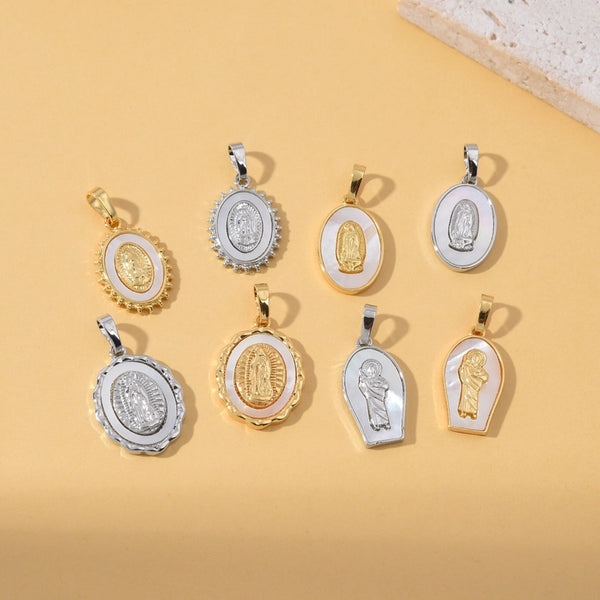 1 Piece 1.5cm*2.1cm Copper Shell 18K Gold Plated Human Virgin Mary Pendant