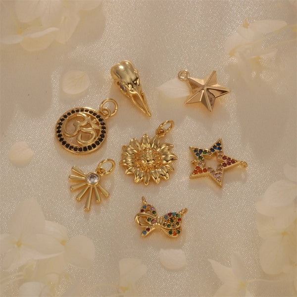 1 Piece 10*12mm 19*14mm 20*15mm Hole 1~1.9mm Hole 2~2.9mm Copper Zircon 18K Gold Plated Sunflower Star Bow Knot Pendant