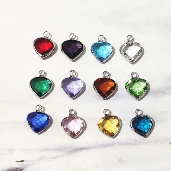 1 Piece 10*13mm Copper Glass Birthstone Heart Shape Pendant