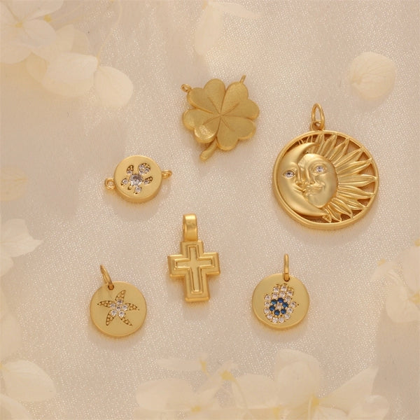 1 Piece 10*14mm 15*16mm 20*26mm Copper Zircon 18K Gold Plated Cross Sun Palm Pendant