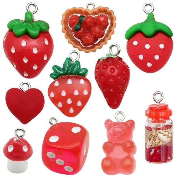 1 Piece 10 * 20mm 14 * 22mm 16*25mm Resin Heart Shape Strawberry Mushroom Pendant