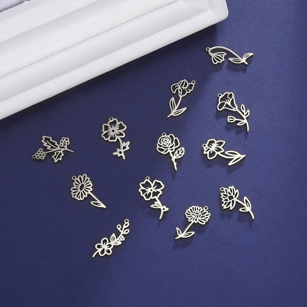 1 Piece 10.4*18.2mm 11.1*20.4mm 12.8*19.1mm 304 Stainless Steel Flower Pendant