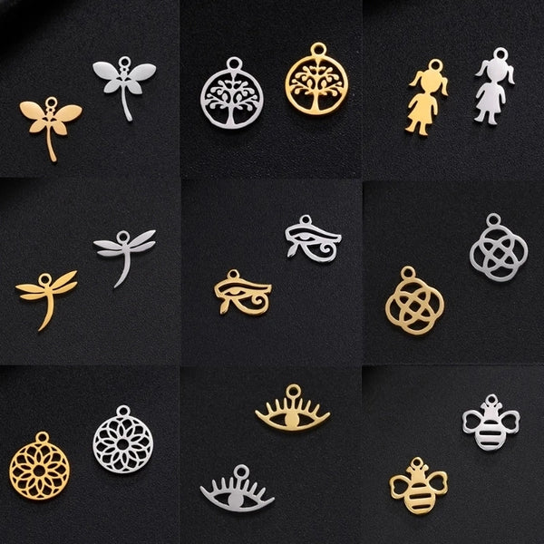 1 Piece 10.5*6.7mm 12.5*13mm 8.4*10.2mm 304 Stainless Steel Eye Flower Dragonfly Pendant