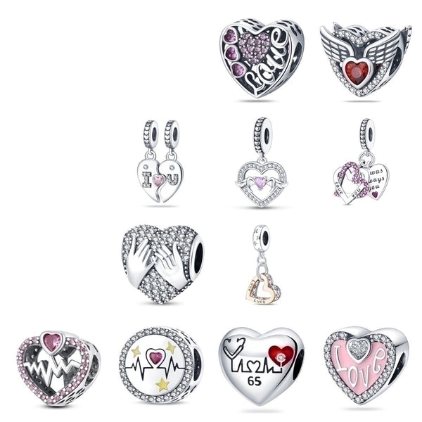 1 Piece 11.8mm 12.1mm 27.5MM Hole 4~4.9mm Sterling Silver Zircon Gesture Heart Shape Polished Pendant Beads