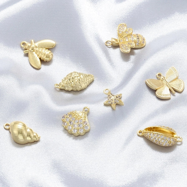 1 Piece 14 * 15mm 8.5*18mm 9 * 11mm Hole 1~1.9mm Copper Zircon 18K Gold Plated Scallop Starfish Conch Pendant