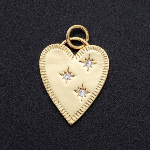 1 Piece 14*17mm Copper Zircon 18K Gold Plated Star Heart Shape Pendant