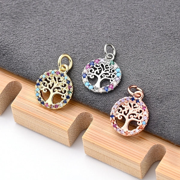 1 Piece 14x12mm Hole 3~3.9mm Copper Zircon Rose Gold Plated White Gold Plated Gold Plated Tree Life Tree Polished Pendant