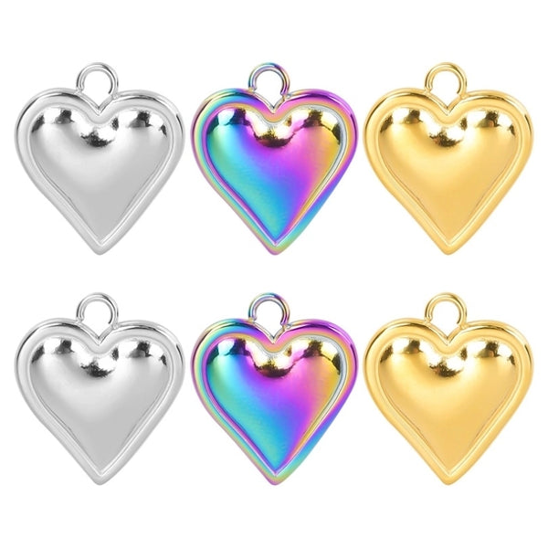 1 Piece 16x13mm Hole 2~2.9mm 304 Stainless Steel 18K Gold Plated Heart Shape Pendant