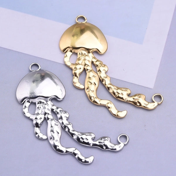 1 Piece 17*42mm Hole 1~1.9mm 304 Stainless Steel 18K Gold Plated Jellyfish Polished Pendant