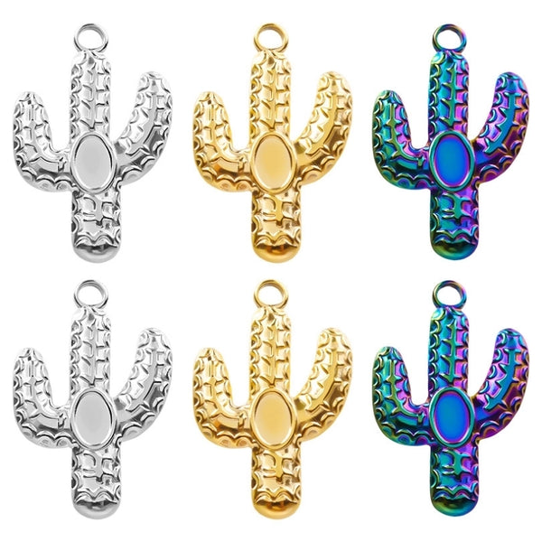 1 Piece 18*28mm 304 Stainless Steel Cactus Pendant