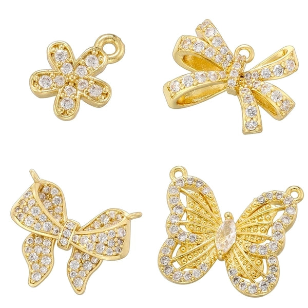 1 Piece 19*15mm 20.5*18mm 9 * 11mm Hole 1~1.9mm Brass Zircon 18K Gold Plated Flower Butterfly Bow Knot Polished Pendant