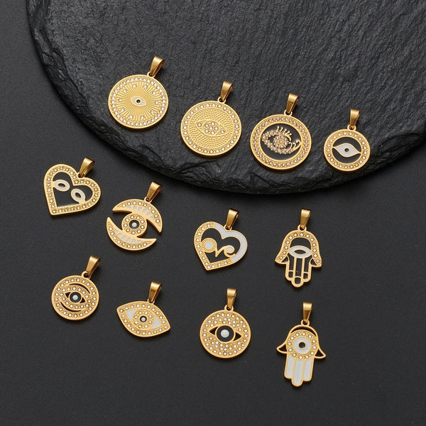 1 Piece 19 * 19mm 19*27mm 25*25mm Hole 6~9.9mm 304 Stainless Steel Zircon 18K Gold Plated Devil's Eye Palm Heart Shape Pendant Chain