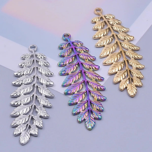 1 Piece 2*6cm Hole 1~1.9mm 304 Stainless Steel 18K Gold Plated Leaf Pendant